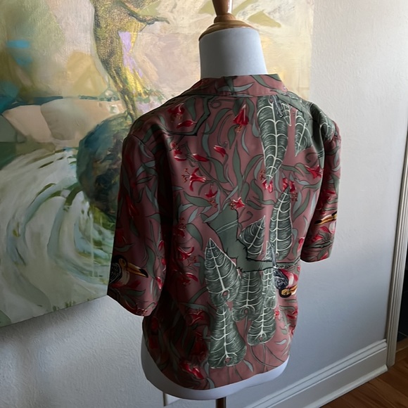 Carole Little vintage 90s silk safari toucan leaf print top small - Picture 7 of 16